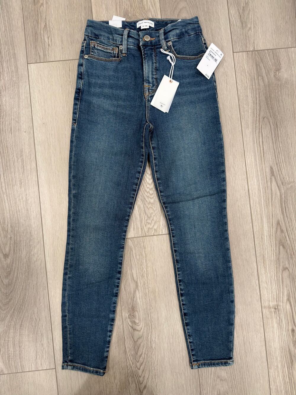 Good American Good Petite Skinny High Rise Extra Stretch Blue Jeans NWT 26